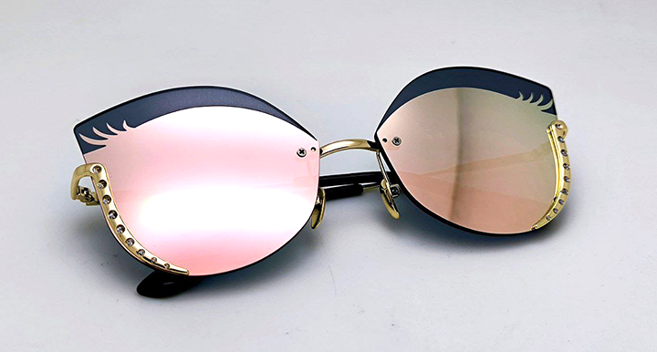 عینک آفتابی زنانه فندی نیم فریم گربه ای مژه دار آینه ای صورتی