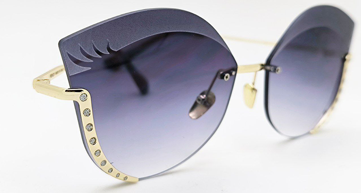 عینک آفتابی زنانه فندی نیم فریم گربه ای مژه دار بنفش سایه روشن