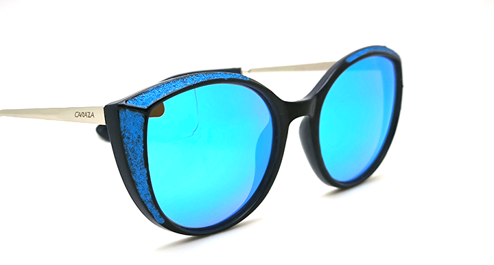 عینک آفتابی زنانه مدل گربه ای کد 2098 ،عدسی آینه ای آبی با حاشیه اکلیلی