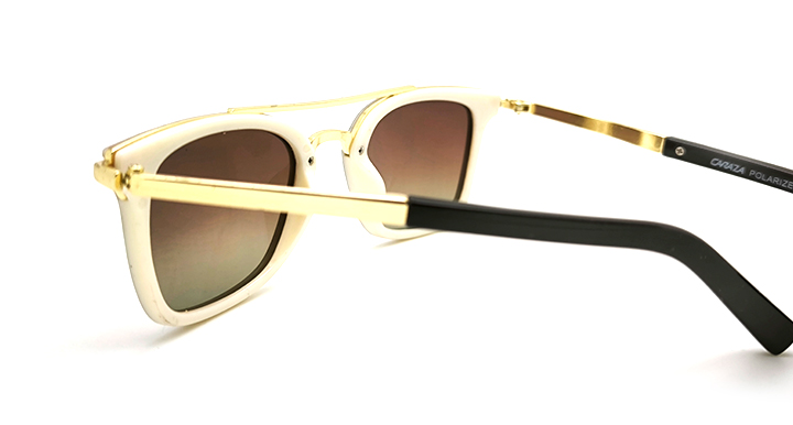 عینک آفتابی مستطیلی دوپل پلاریزه کد 2066 C4 فریم کائوچویی شیری با روکش قهوه ای