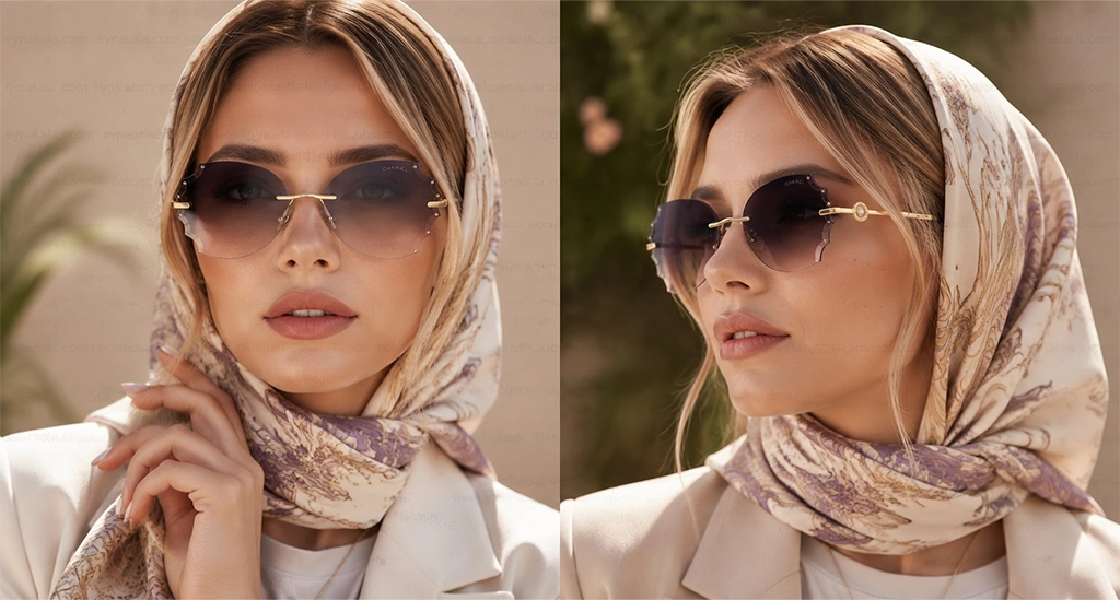 عینک آفتابی زنانه پروانه‌ای بدون فریم با طراحی الهام‌گرفته از شنل CHANEL گرادیانت بنفش| کد 2511