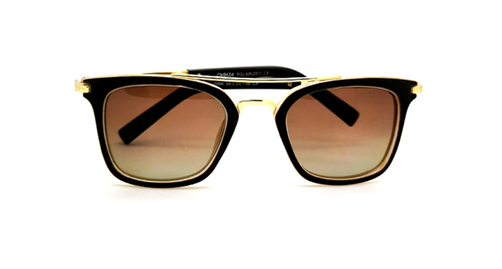 عینک آفتابی مستطیلی دوپل پلاریزه کد 2066 C4 فریم کائوچویی شیری با روکش قهوه ای