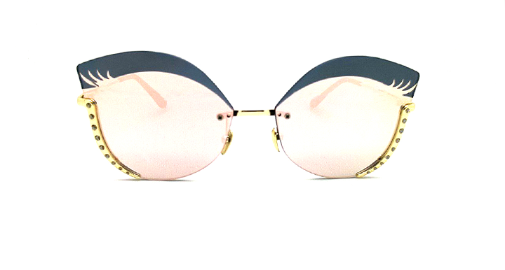 عینک آفتابی زنانه فندی نیم فریم گربه ای مژه دار آینه ای صورتی